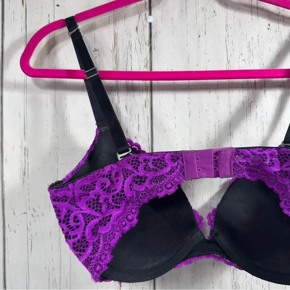 Frederick's of Hollywood Underwire Purple Push Up Bra Convertible Lace Coquette